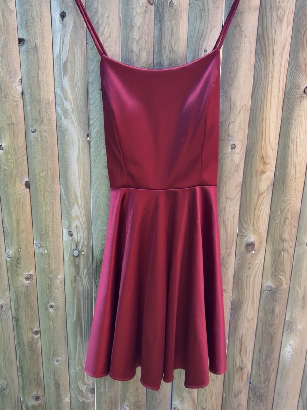 Spaghetti Strap Burgundy Fit-and-Flare Dress - Picture 1 of 3